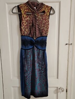Missoni Multicolor Sleeveless Knit Midi Dress in Blue, Yellow & Magenta